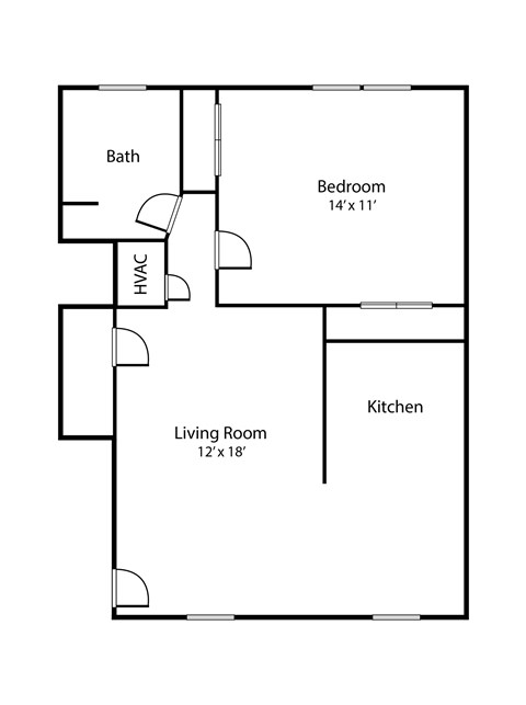 Floor plan for 1 bed, 1 bath, 750 sqft