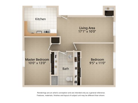 Floor plan for 2 beds, 1 bath