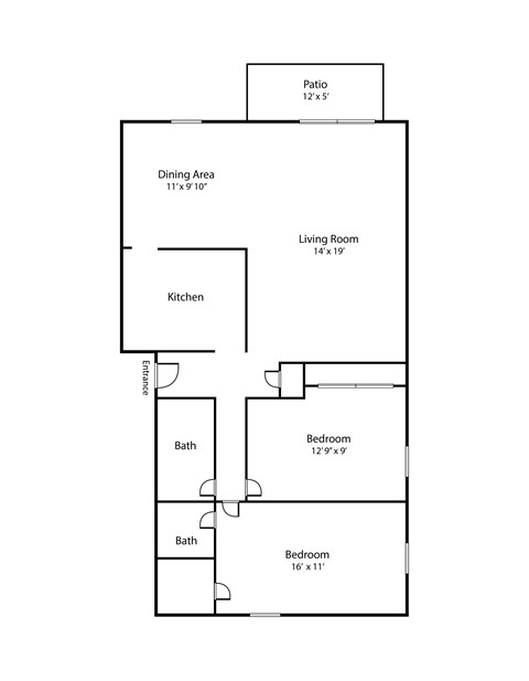 Floor plan for 2 beds, 2 baths, 1010 sqft