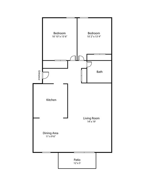 Floor plan for 2 beds, 1 bath, 1010 sqft