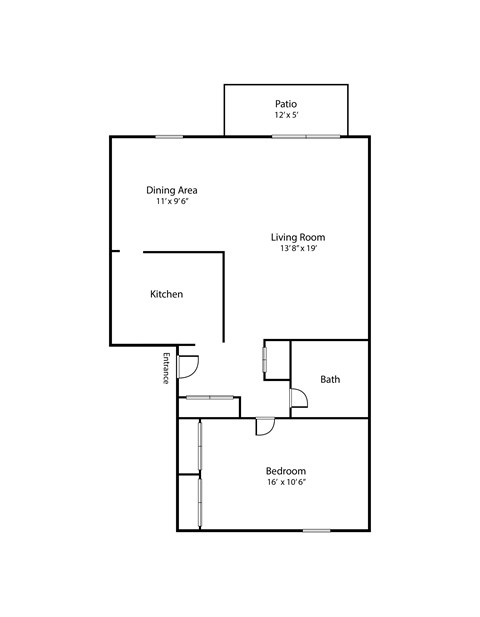 Floor plan for 1 bed, 1 bath, 900 sqft