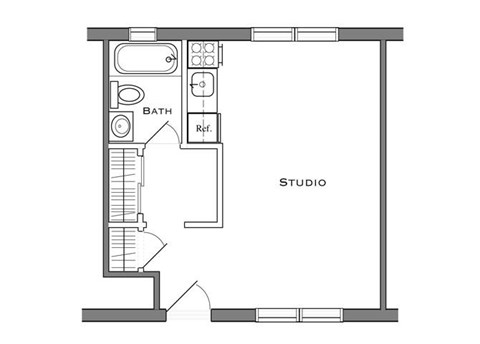 Floor plan for studio, 1 bath, 340 sqft