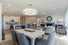 Hastings house for rent - A modern dining room with a large table and chairs.