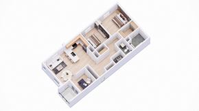 Elizabeth apartment for rent - A white model of a house with multiple rooms.