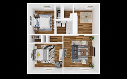 Floor plan for 2 beds, 1 bath, 730 sqft