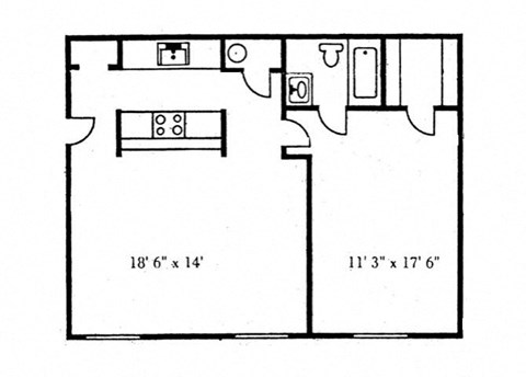 Floor plan for 1 bed, 1 bath, 745 sqft