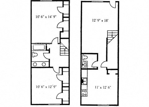 Floor plan for 2 beds, 1.5 baths, 1050 sqft
