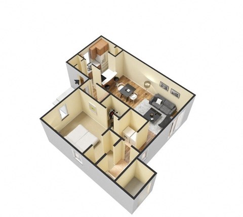 Floor plan for 1 bed, 1 bath, 764 sqft