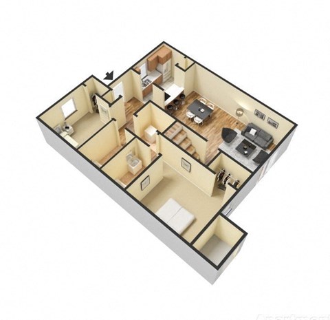 Floor plan for 2 beds, 2 baths, 950 sqft