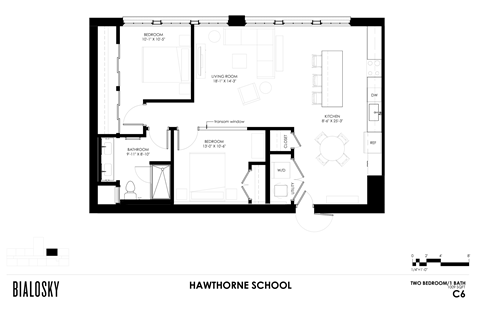 Floor plan for 2 beds, 1.3 baths, 1020 sqft