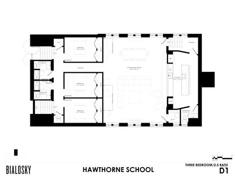 Floor plan for 3 beds, 2.5 baths, 2283 sqft