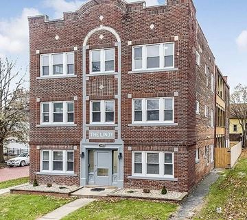 Cleveland apartment for rent - A brick building with the name "The Lindy" on the front.
