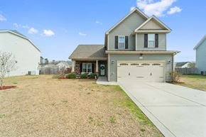 Jacksonville house for rent - A house with a grey roof and a garage door that says "CLOSED" is shown.