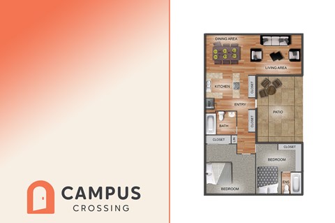 Floor plan for 1 bed, 1 bath, 492 sqft