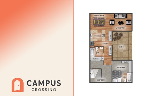 Floor plan for 2 beds, 2 baths, 1085 sqft