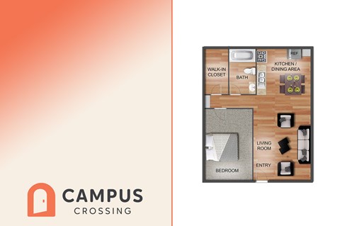 Floor plan for studio, 1 bath, 400 sqft