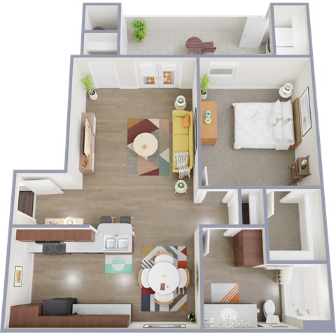 Floor plan for 1 bed, 1 bath, 747 sqft