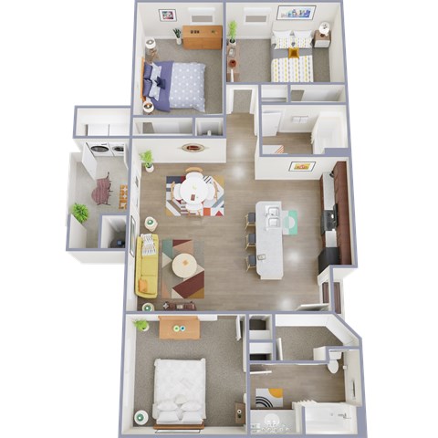 Floor plan for 3 beds, 2 baths, 1151 sqft