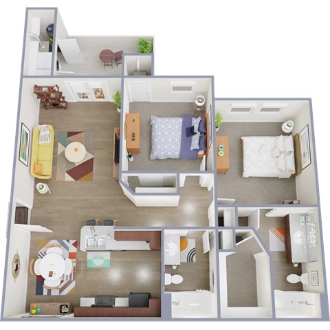 Floor plan for 2 beds, 2 baths, 984 sqft