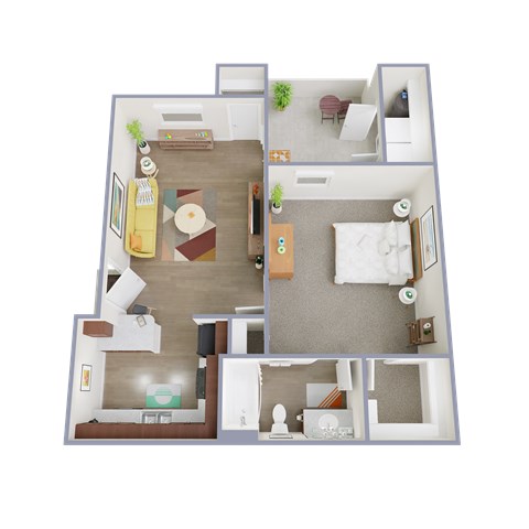 Floor plan for 1 bed, 1 bath, 617 sqft
