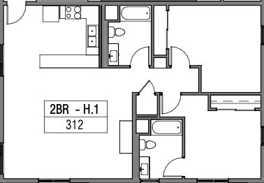 Floor plan for 2 beds, 2 baths, 1140 sqft