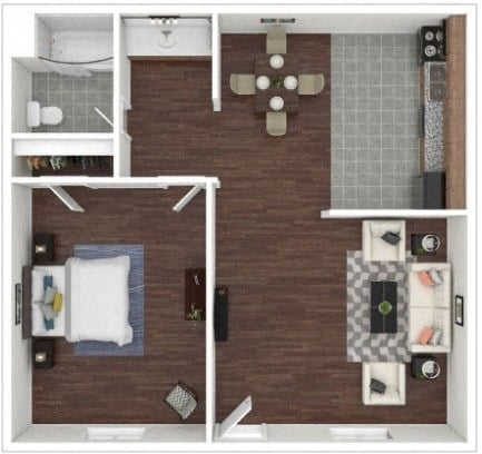 Floor plan for 1 bed, 1 bath, 580 sqft