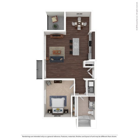 Floor plan for 1 bed, 1 bath, 883 sqft