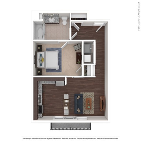 Floor plan for studio, 1 bath, 667 sqft