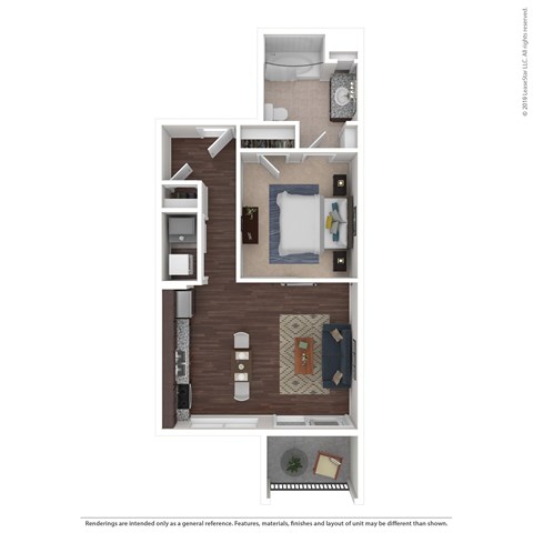 Floor plan for studio, 1 bath, 614 sqft