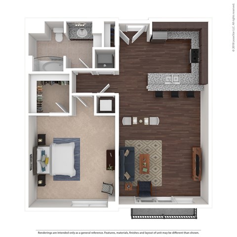 Floor plan for 1 bed, 1 bath, 901 sqft