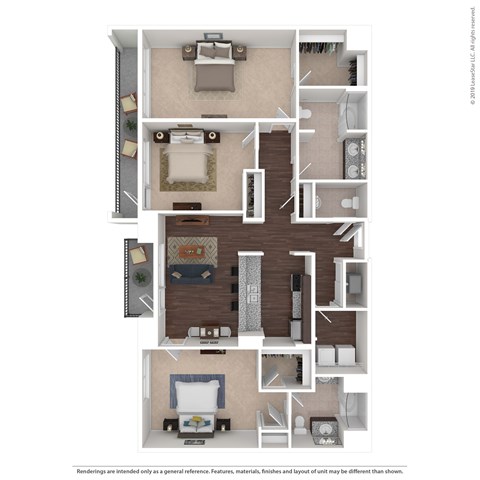 Floor plan for 3 beds, 2.5 baths, 1719 sqft
