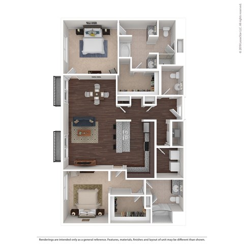 Floor plan for 2 beds, 2.5 baths, 1503 sqft