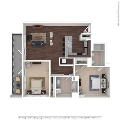 Floor plan for 2 beds, 2 baths, 1204 sqft