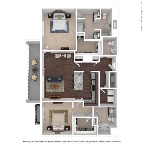 Floor plan for 2 beds, 2.5 baths, 1692 sqft