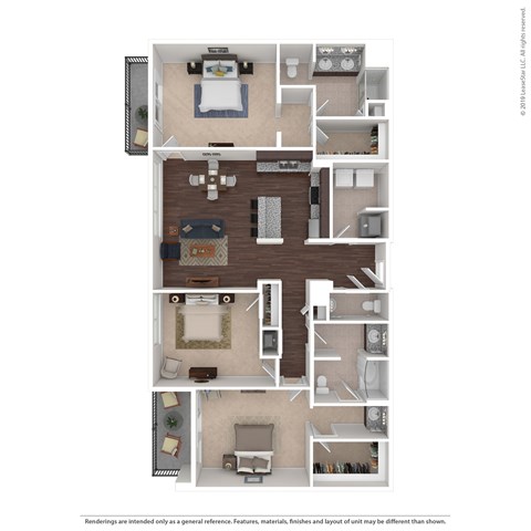 Floor plan for 3 beds, 2.5 baths, 1721 sqft