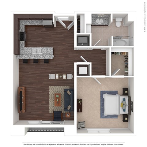 Floor plan for 1 bed, 1 bath, 910 sqft