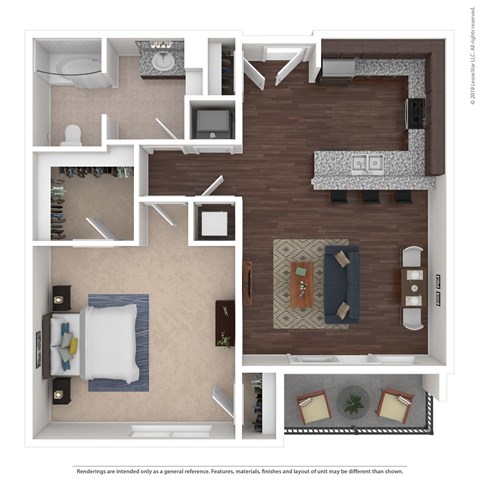Floor plan for 1 bed, 1 bath, 909 sqft