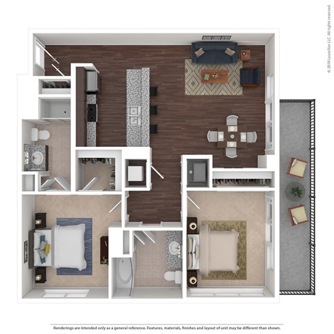 Floor plan for 2 beds, 2 baths, 1068 sqft