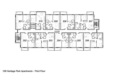 Floor plan for 1 bed, 1 bath, 770 sqft