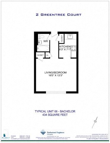 Floor plan for 1 bed, 1 bath, 617 sqft