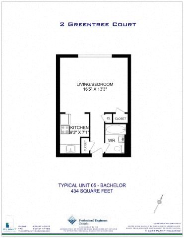 Floor plan for studio, 1 bath