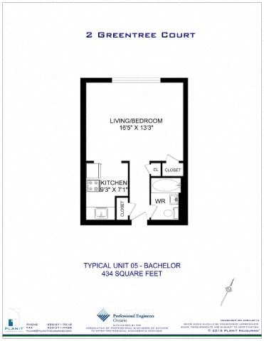 Floor plan for studio, 1 bath, 443 sqft