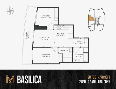 Floor plan for 2 beds, 2 baths, 1321 sqft