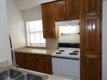 Dallas apartment for rent - A kitchen with a stove and a sink.