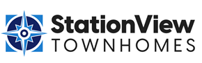 Fort Saskatchewan apartment for rent - A logo with a compass and the words "StationView Townhomes" written in black.