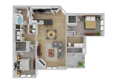 Floor plan for 2 beds, 2 baths, 1204 sqft