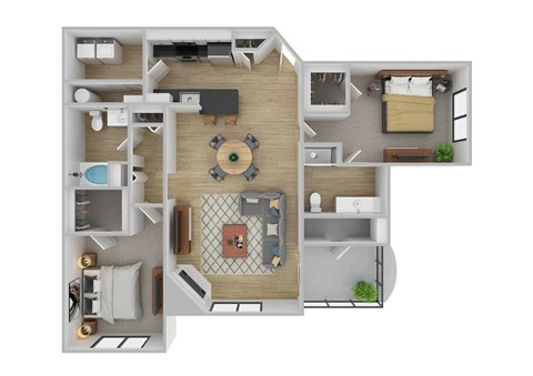 Floor plan for 2 beds, 2 baths, 1204 sqft