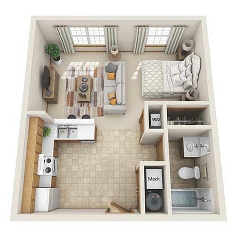 Floor plan for studio, 1 bath, 514 sqft