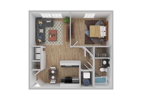 Floor plan for 1 bed, 1 bath, 682 sqft