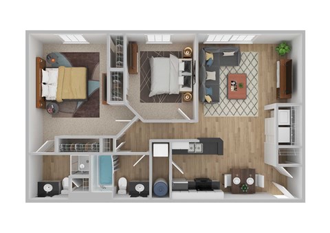 Floor plan for 2 beds, 2 baths, 949 sqft
